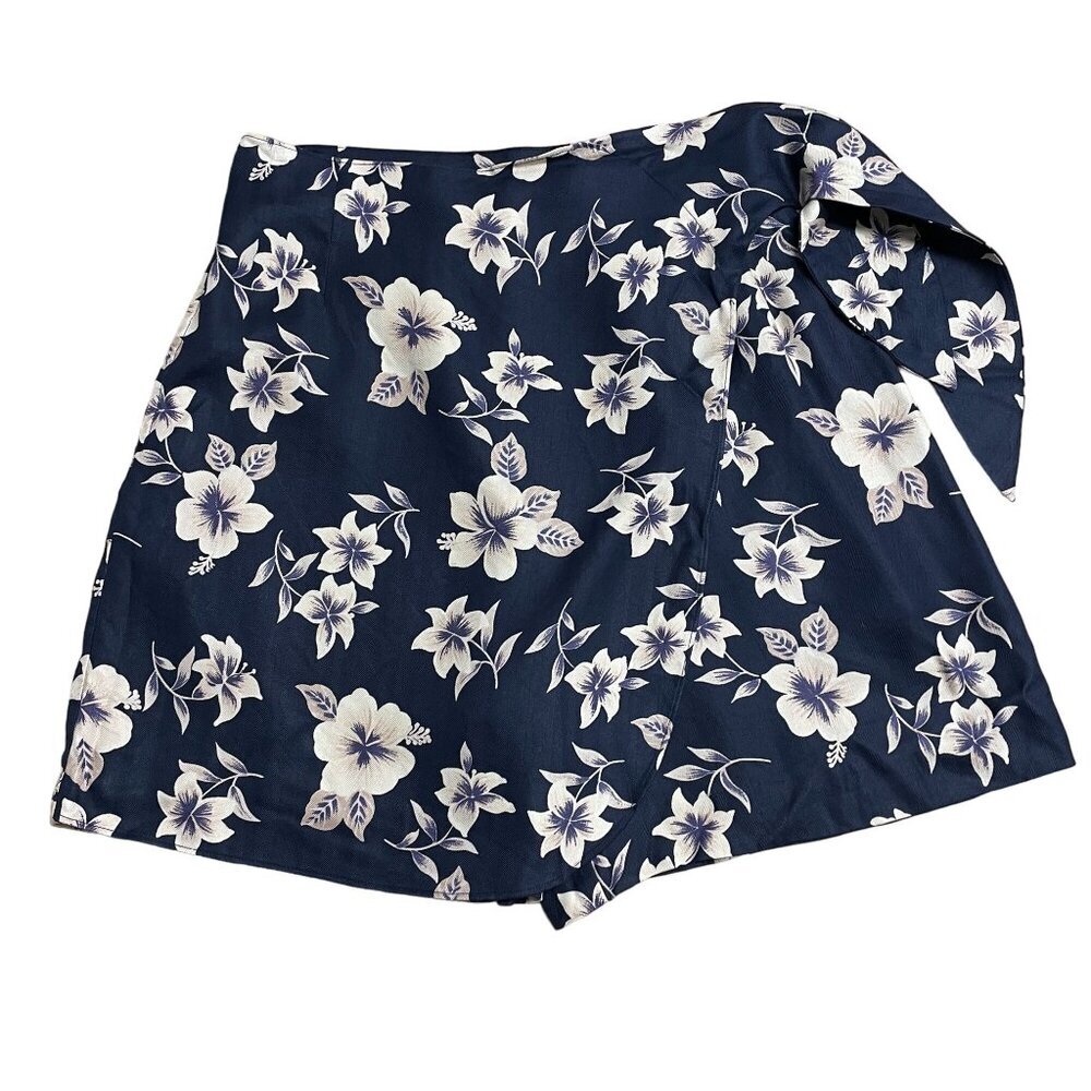 EP PRO SKORT SHORTS 100% SILK FAUX WRAP POCKETS GOLF SIZE 6 FLORAL NAVY BLUE